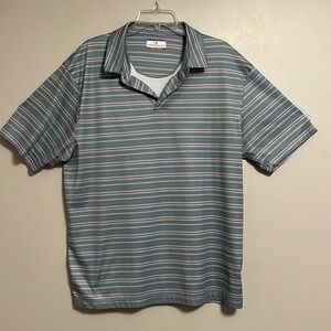 Grand Slam Performance Mens XL Grey Teal Striped Short Sleeve Golf Polo Shirt